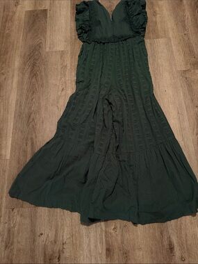 Anthropologie Deep Green Ruffled Maxi Jumpsuit